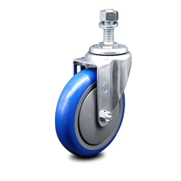 5 Inch Blue Polyurethane Wheel Swivel 1/2 Inch Threaded Stem Caster SCC